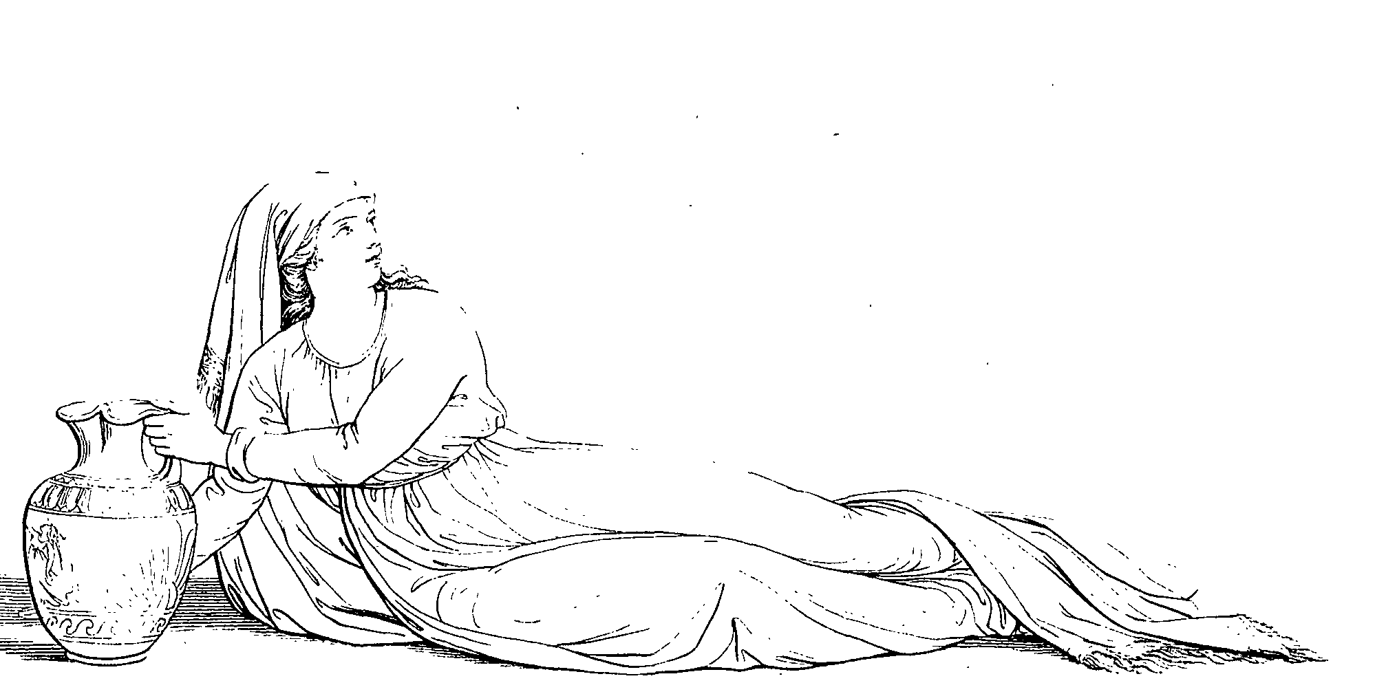 A reclining woman, looking up at the quote.